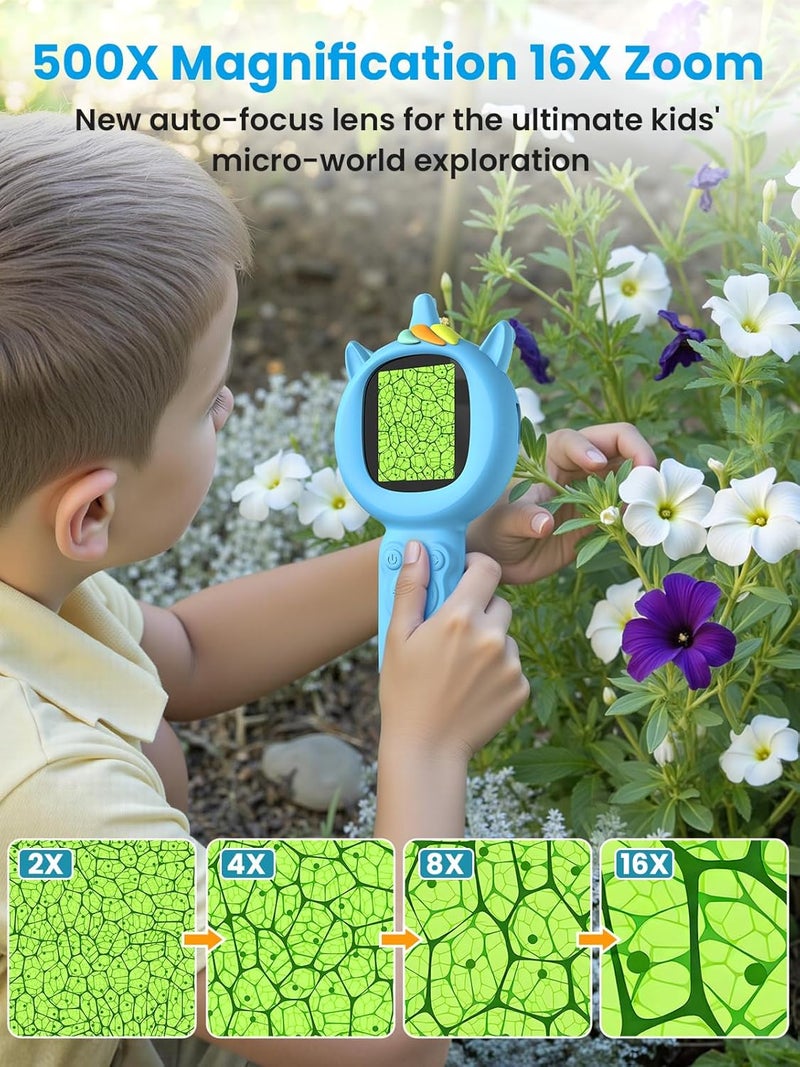 Acoath Microscope for Kids, Auto-Focus Handheld Digital Microscopes with 2.0" Screen, 8 LEDs Rechargeable Pocket Mini Microscope Christmas Gifts Educational Science Toys for Ages 5 6 7 8 9 10 11 12 - Image 3